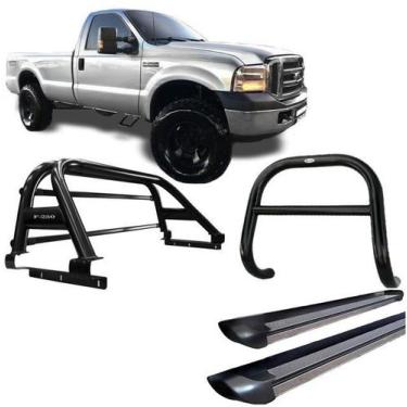 Imagem de Kit Quebra Mato Estribo Santo Antônio F250 C/Simples Preto Brilhante -