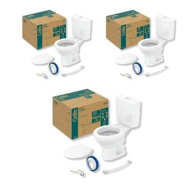 Imagem de Kit 3 de Bacia com Caixa Acoplada e Assento Azálea Celite Branco