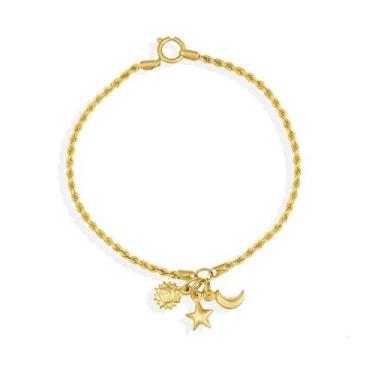 Imagem de Pulseira de ouro 18 k cordão baiano 19CM com Pingentes - Elegancy Joia