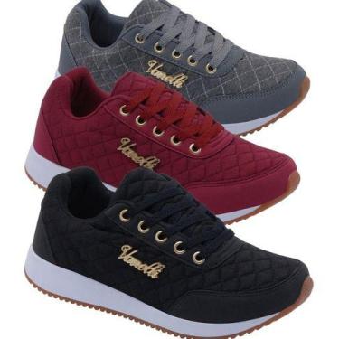 Imagem de Tênis Feminino  - Kit 3 Tênis Para Caminhada Leve - Vanelli, 36, Bordô