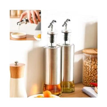 Imagem de Kit 2 Porta Azeite Vinagre 300Ml Em Vidro Aço Inox Dosador - Mmx