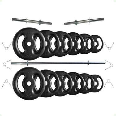 Imagem de Kit Anilhas de Ferro 50 Kg + 2 Barras de 40cm + Barra de 150cm - 2M FI