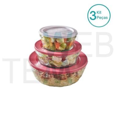 Imagem de Kit 3 Potes Tigela de Vidro com Tampa Plástica Laguna 750ml, 1,5L e 4L