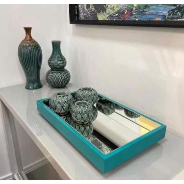 Imagem de Bandeja Decorativa Espelhada Laqueada Tiffany Bar Sala Taças - JID DEC