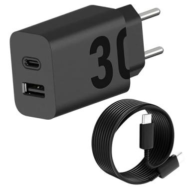 Imagem de Kit Carregador Turbo 30W Porta Dupla (USB-C + USB-A) + Cabo USB Tipo C de 1m, Compatível com Celulares Samsung, Motorola, iPhone 15/16, Xiaomi, Tablets, Notebooks