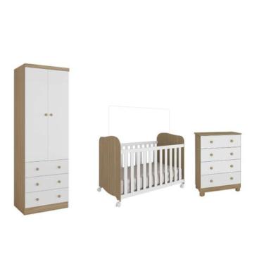 Imagem de Quarto Completo Bebê Moveis Peroba Junior 02 pts Uli MDF, Branco Carva