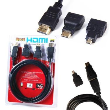 Imagem de Cabo Hdmi 3 Em 1 Micro E Mini 1.5m 1080p Adaptador 3 Ponta - Bqueen
