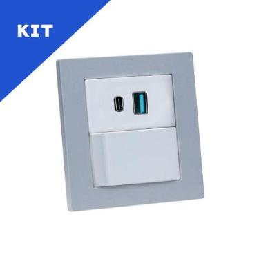 Imagem de Kit Espelhos de Tomadas Duplo Reto 2 Usb 9.0A 1 Interruptor - CONNECT 