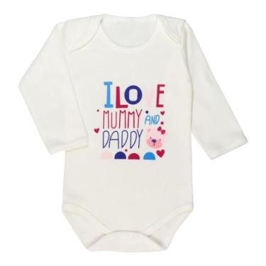 Imagem de Body longo suedine creme para bebê love mummy and daddy - Era Uma Vez,