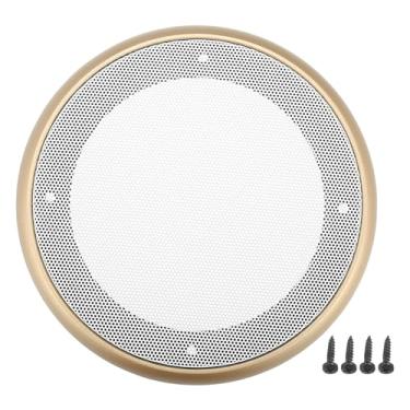 Imagem de ACROPIX Capa universal de grade de alto-falante de carro de 12,7 cm de malha redonda 12,7 cm caixa protetora de subwoofer com parafusos de montagem ferro ABS dourado branco - pacote com 1