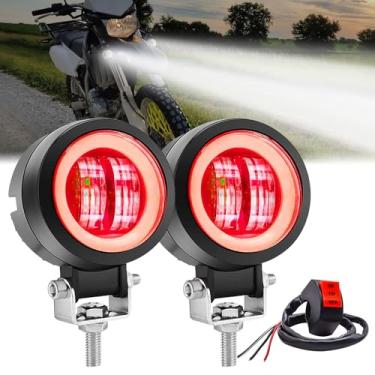Imagem de Ygmylandbb Luzes de neblina de LED para motocicleta, luz de condução de motocicleta, cápsula auxiliar de 20 W para motocicleta, DRL/Angel Eye, inclui interruptor (feixe branco com anel vermelho) 12 V