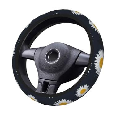 Imagem de Capa de volante de carro floral de margarida de girassol - Acessório universal de carro de 38 cm para carros diversos, capa protetora durável com antiderrapante para mulheres e homens, ajuste SUV,