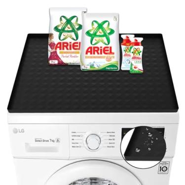 Imagem de 1 peça de tapetes de cobertura superior para lavadora e secadora de roupas, protetor de silicone antiderrapante, tapete de borracha à prova d'água para máquina de lavar e secar (preto)