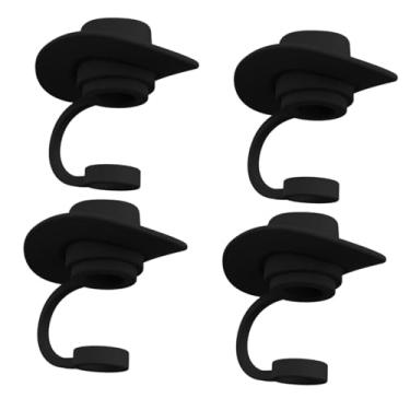 Imagem de DimyFew Pacote de 4 Capas de Canudo, Rolhas de Canudo, Fecho Hermético Inovador, Canudos Estáveis, Tampa Contra Poeira em Formato de Chapéu de Cowboy para Pal, preto, Tamanho real