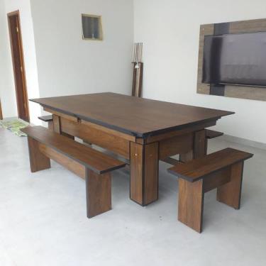 Imagem de Mesa de Bilhar e Jantar com Quatro Bancos Charme Carlin Bilhares Super