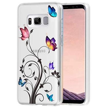 Imagem de Bohefo Capa transparente compatível com Galaxy S8 Plus, capa para Samsung S8 Plus para meninas e mulheres, linda capa protetora de TPU macio à prova de choque para Samsung Galaxy S8 Plus (borboleta)