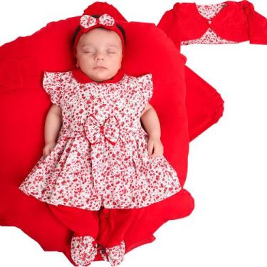 Imagem de Saída de Maternidade Menina Delicada Penélope Vermelha 05 Peças - Amor