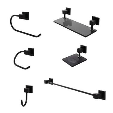 Imagem de Kit Acessórios De Banheiro 6 Peças Luxo Square Preto - Montelar