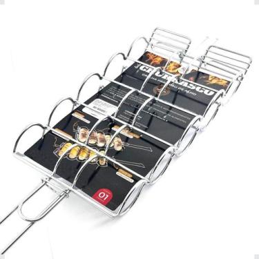 Imagem de Grelha Churrasco Inox Assar Linguiça Legumes Pão de Alho Mundiart
