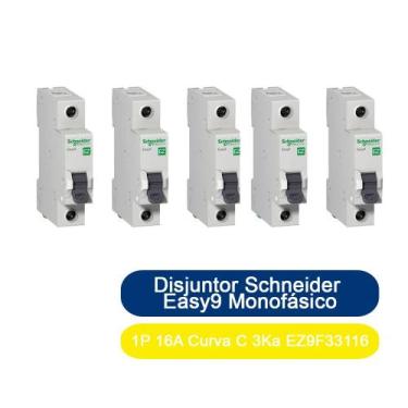 Imagem de Kit 5 Disjuntor Schneider Easy9 Monofásico 1P 16A Curva C 3Ka EZ9F3311