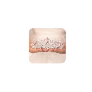 Imagem de JWICOS Tiara e coroa de strass prata para mulheres, elegante coroa de cristal rosa com pentes, coroa de aniversário de princesa para meninas, casamento, formatura, festa de aniversário, acessórios de