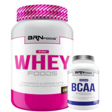 Imagem de Kit Pink Whey c/Colágeno 900g + Premium BCAA Foods 120 Cáps - BRN Foods (Médio, Chocolate)