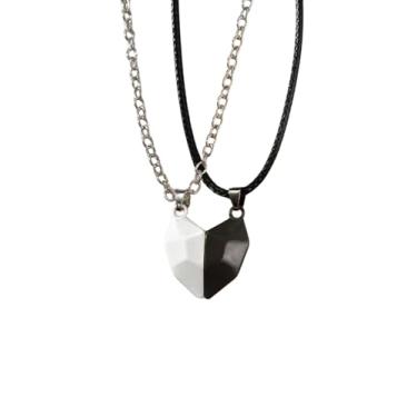 Imagem de Colar Coração Magnético Duas Metades Casal Romântico Amor Amizade Preto + Branco