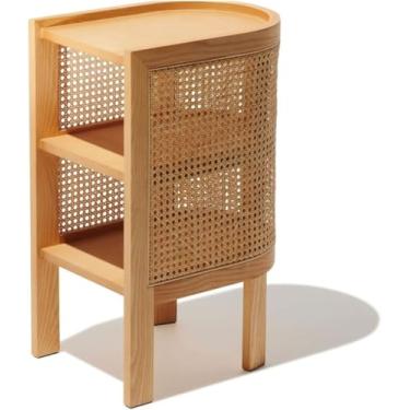 Imagem de Mesa de cabeceira de madeira, mesa de cabeceira, mesa de canto, mesa de cabeceira de vime, mesa de cabeceira, móveis de quarto