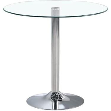 Imagem de Mesa de bistrô de vidro redonda temperada redonda mesa de jantar de cozinha mesa de jantar mesa de bistrô cromo (tamanho: 50 cm, cores transparentes, 70 cm