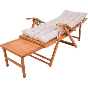 Imagem de Juan espreguiçadeira dobrável de madeira portátil de verão ajustável ao ar livre jardim varanda cadeira legal de bambu cadeira de encosto com apoio estendido e almofada removível, cáqui