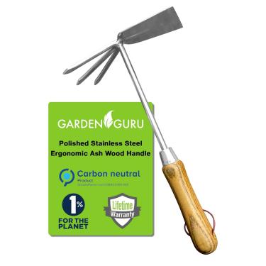 Imagem de Ferramenta para enxada de cultivo de mão Garden Guru – Aço inoxidável para força definitiva – Resistente à ferrugem – Cabo ergonômico de madeira FSC – Ótimo para jardinagem, cultivo de ervas daninhas