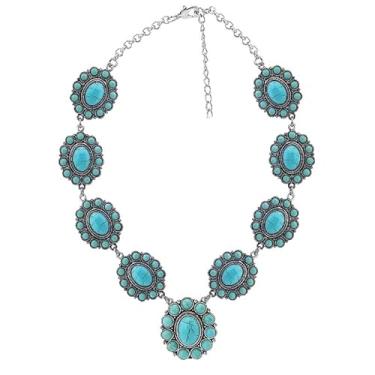 Imagem de Cykdohy Colar gargantilha de flor turquesa ocidental para mulheres, retrô, boêmio, grosso, girassol, pingente de pedra natural, corrente de contas, colar étnico, boho, vaqueiras, joias feitas à mão,