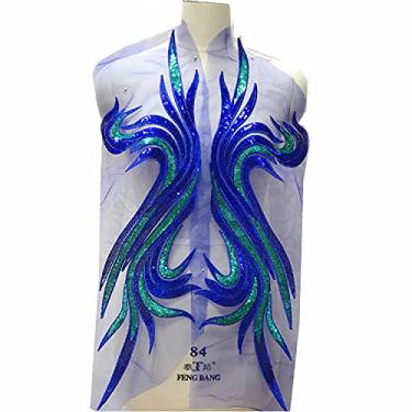 Imagem de 2 pçs/conjunto de apliques de renda venise tema bordado diy artesanato lantejoulas pavão para costura tecido acessórios de remendo de roupas (azul)