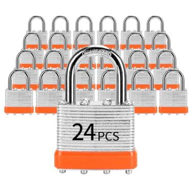 Imagem de Cadeados com a mesma chave, LQYN 24 peças de cadeado laminado com chave (1-9/16 polegadas, 40 mm), fechaduras semelhantes com chave, manilha normal, para armário de armazenamento, trava de ferrolho,