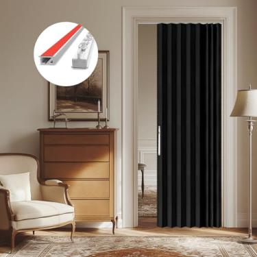 Imagem de AJAZZ Cortinas de porta deslizante 100% blackout para portas, portas sanfonadas para entrada, cortina magnética para quarto, sala de estar, conjuntos de cortinas de entrada incluídos (1 painel, 100 L