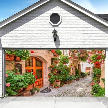 Imagem de DORCEV 2,1 x 4,9 m Cidade Italiana Rua Garagem Porta Decoração Banner Toscana Flores Rua Beco Estreito Exterior Decoração de Garagem Mural Primavera Férias Viagem Casamento Chá de Nupcial Festa Foto