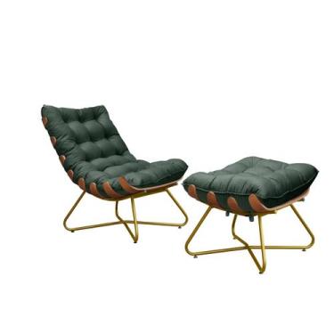 Imagem de Poltrona Com Puff Costela Madeira Eva Dourada- Veludo Verde - Metal Mó