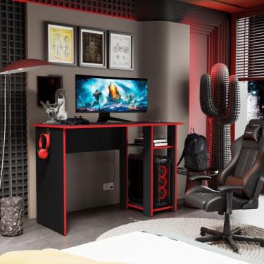 Imagem de Mesa Escrivaninha Gamer Slim Com Suporte Para CPU  - Mobigu, Preto/Ver