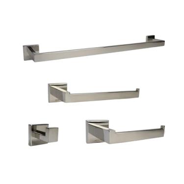 Imagem de Kit Acessórios Para Banheiro Quadrado Aço Inox Cromado 4 Peças