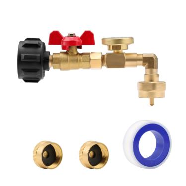 Imagem de Roastove Adaptador de propano de 0,5 kg a 9 kg, adaptador de cotovelo de recarga de propano QCC1 com medidor e válvula de controle ON-Off para tanque de propano de 500 g a ser recarregado com gás, com