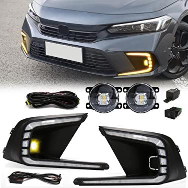 Imagem de VGETTING Luz de corrida diurna para Honda Civic 2021 2022 Substituição de luz de neblina DRL tricolor com lâmpada LED de duas cores Lâmpada LED Civic com moldura