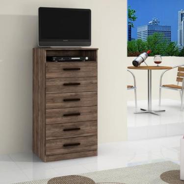 Imagem de Cômoda Rack Multifuncional para TV com 6 Gavetas Rústico - Full Econom