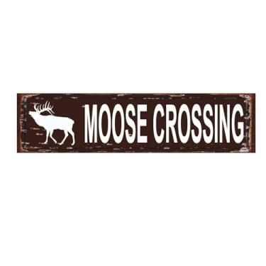 Imagem de Sinal de cruzamento de alce, placa de rua rústica para placa de nome de porta, placa para casa, pátio, jardim, bar, casa de fazenda, garagem, decoração de parede, placa de metal marrom 40,6 x 10 cm