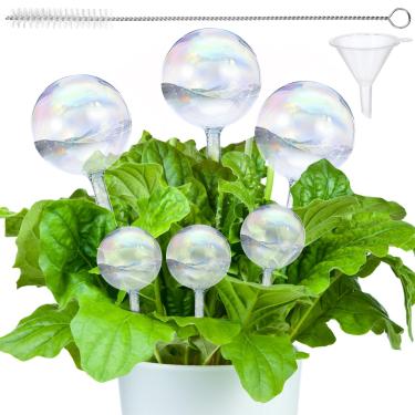 Imagem de JOUTYFOR Globos de irrigação de plantas, 6 peças de lâmpadas de vidro transparente gradiente de arco-íris iridescentes com pontas autoirrigáveis, inserções para plantas, dispositivos automáticos para