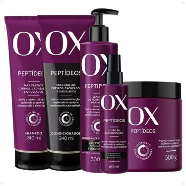 Imagem de Kit OX Peptídeos Cabelos Crespos, Cacheados e Ondulados: Shampoo 240ml, Condicionador 240ml, Máscara de Tratamento 500g, Leave-in 300g e Fluído de Rec