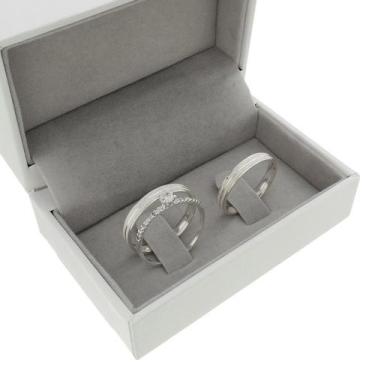 Imagem de Aliança De Namoro Fosca Compromisso Prata 950 + Solitário - DR Jóias, 