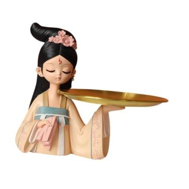 Imagem de Estátua de menina, recipiente diversos, escultura de resina com bandeja de armazenamento para decoração de casa, porta-chaves, bandejas de doces, estatueta de presente