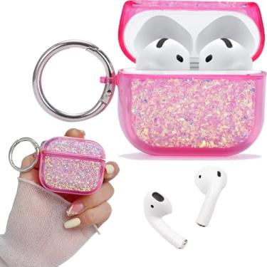 Imagem de Ephoou Capa de fone de ouvido para Airpods 4th para meninas e mulheres, capa de silicone macio com glitter brilhante líquido fofo com chaveiro para AirPods 4 gerações, rosa