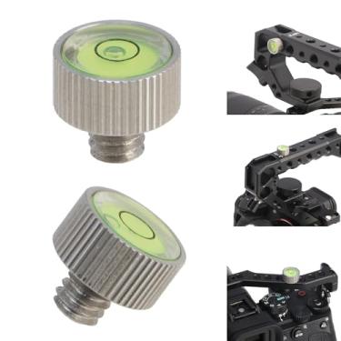 Imagem de FocusFoto Pacote com 2 ferramentas de medição de nível de bolha de aço inoxidável com parafusos de montagem de 0,65 cm - 20 para fixação à gaiola da câmera, alça superior, placas, tripé, equipamento