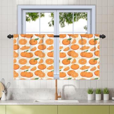Imagem de Renaiss Cortinas de 66 x 91 cm Frutas Laranja Cozinha Banheiro Xadrez Xadrez Meia Janela Tratamento Tema Frutas Sala de Jantar Café Cortinas Decorativas Curtas Aba Traseira Cortinas de Janela de Linho